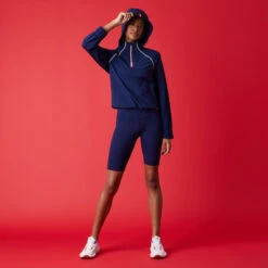 STRETCH WARP KNIT CROPPED QUARTER ZIP HOODED PULLOVER -Golf Clothing Shop G4LA23K98 PAT 1