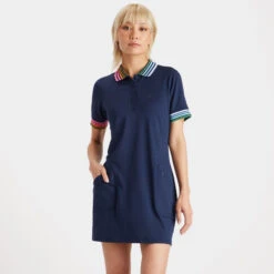 PLEATED CONTRAST COLLAR PIQUÉ POLO DRESS -Golf Clothing Shop G4LS23D11 TWLT 2