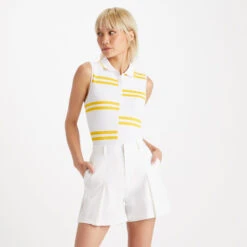 OFFSET STRIPE TECH PIQUÉ SLEEVELESS POLO -Golf Clothing Shop G4LS23K680 SNO 2
