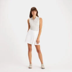 POLKA DOT JACQUARD PLEATED COLLAR SLEEVELESS POLO -Golf Clothing Shop G4LS23K871 STNH 3