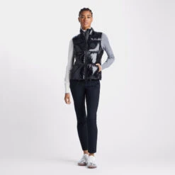 QUILTED POLISHED NYLON MERINO WOOL LINED PUFFER VEST -Golf Clothing Shop G4LS23O54 ONYX 3