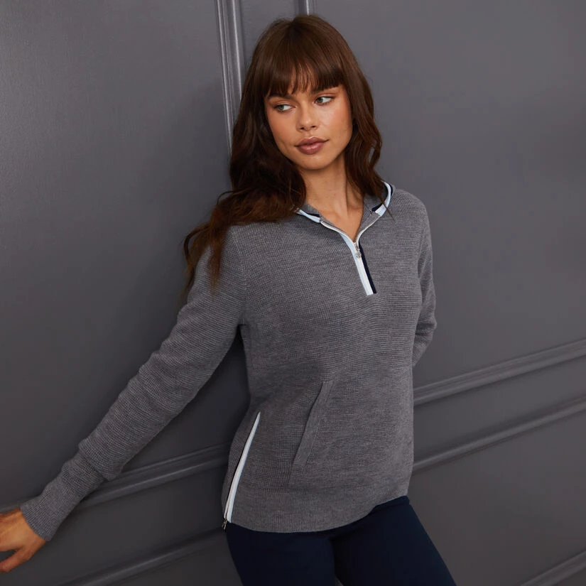 HOODED WAFFLE STITCH MERINO WOOL QUARTER ZIP SWEATER 4 HOODED WAFFLE STITCH MERINO WOOL QUARTER ZIP SWEATER - Image 2