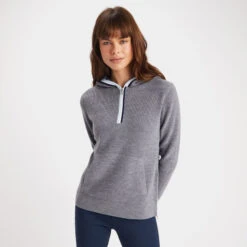 HOODED WAFFLE STITCH MERINO WOOL QUARTER ZIP SWEATER 11 HOODED WAFFLE STITCH MERINO WOOL QUARTER ZIP SWEATER -Golf Clothing Shop G4LS23S603 HGR 2
