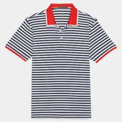 PERFORATED STRIPE RIB COLLAR TECH JERSEY SLIM FIT POLO