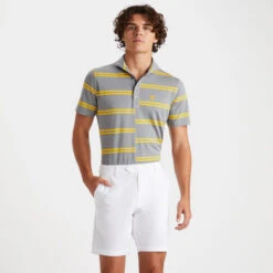 OFFSET STRIPE MODERN SPREAD COLLAR TECH PIQUÉ SLIM FIT POLO -Golf Clothing Shop G4MS23K182A LHGR 2
