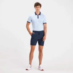 EMBOSSED LOGO QUARTER ZIP RIB COLLAR TECH PIQUÉ SLIM FIT POLO 11 EMBOSSED LOGO QUARTER ZIP RIB COLLAR TECH PIQUÉ SLIM FIT POLO -Golf Clothing Shop G4MS23K301 SKY 3