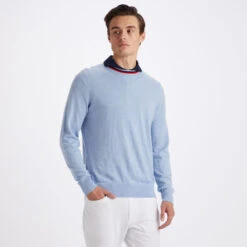 MERINO WOOL SLIM FIT CREWNECK SWEATER -Golf Clothing Shop G4MS23S102 SKY 2