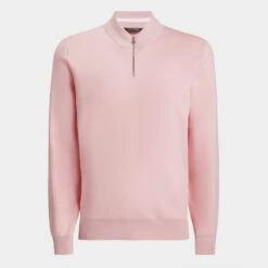 CONTRAST V NECK MERINO WOOL SLIM FIT QUARTER ZIP SWEATER