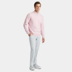 CONTRAST V NECK MERINO WOOL SLIM FIT QUARTER ZIP SWEATER -Golf Clothing Shop G4MS23S200 BLUSH 2