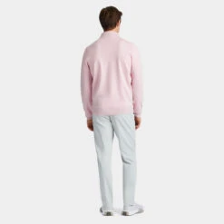 CONTRAST V NECK MERINO WOOL SLIM FIT QUARTER ZIP SWEATER -Golf Clothing Shop G4MS23S200 BLUSH 3