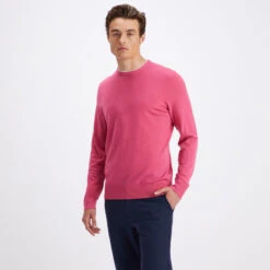 CONTRAST MERINO WOOL BLEND SLIM FIT CREWNECK SWEATER -Golf Clothing Shop G4MS23S300 AZA 2